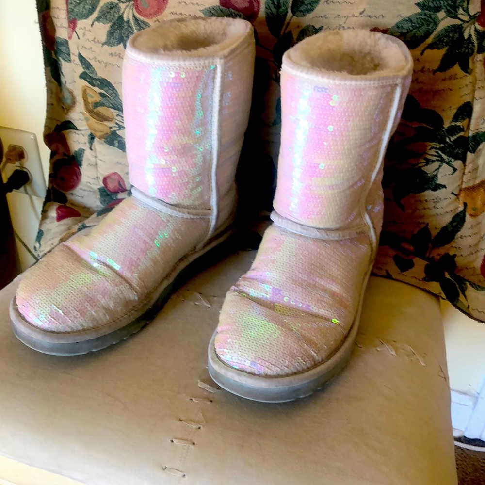 White  sequin Ugg boots